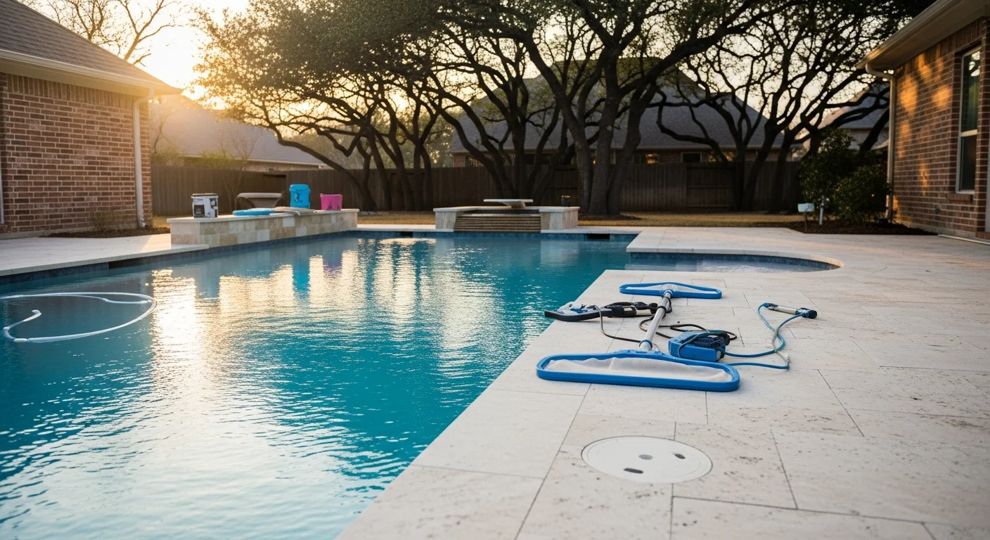 Custom swimming pool under construction in Dallas backyard