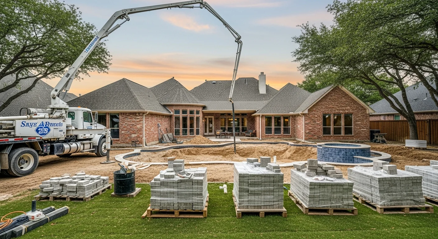 Professional service team working on a Dallas residential property with typical suburban architecture and landscaping.